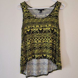 forever 21 green & black print flowy punk tank top